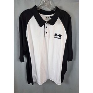Kawasaki‎ Polo Shirt Mens 2XL Black White Embroidered Logo Knit Racing